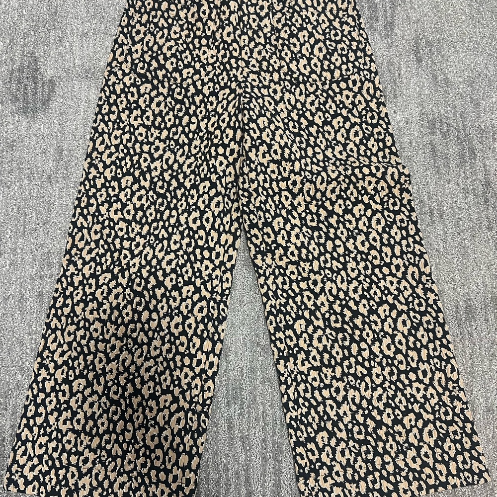 Mauve by Anthropologie Black and Cream Patterned leopard wide leg pants